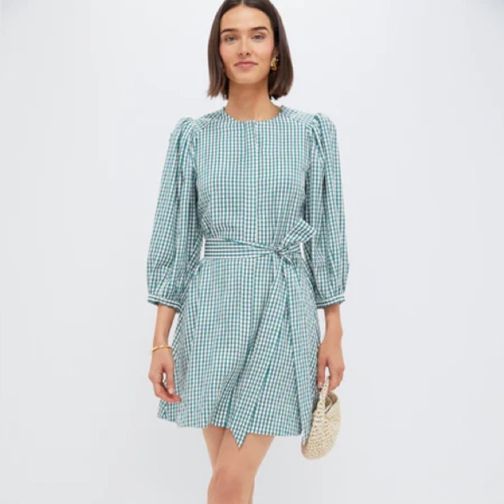 Pomander Place Teal Gingham Long Sleeve Dress